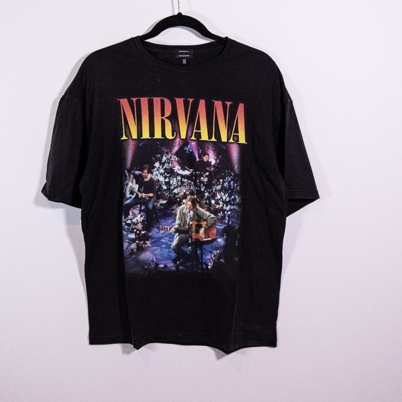 R13 Nirvana Convert Graphic Print Oversized Fit Short Sleeve Tee Shirt Black S - Picture 1 of 4